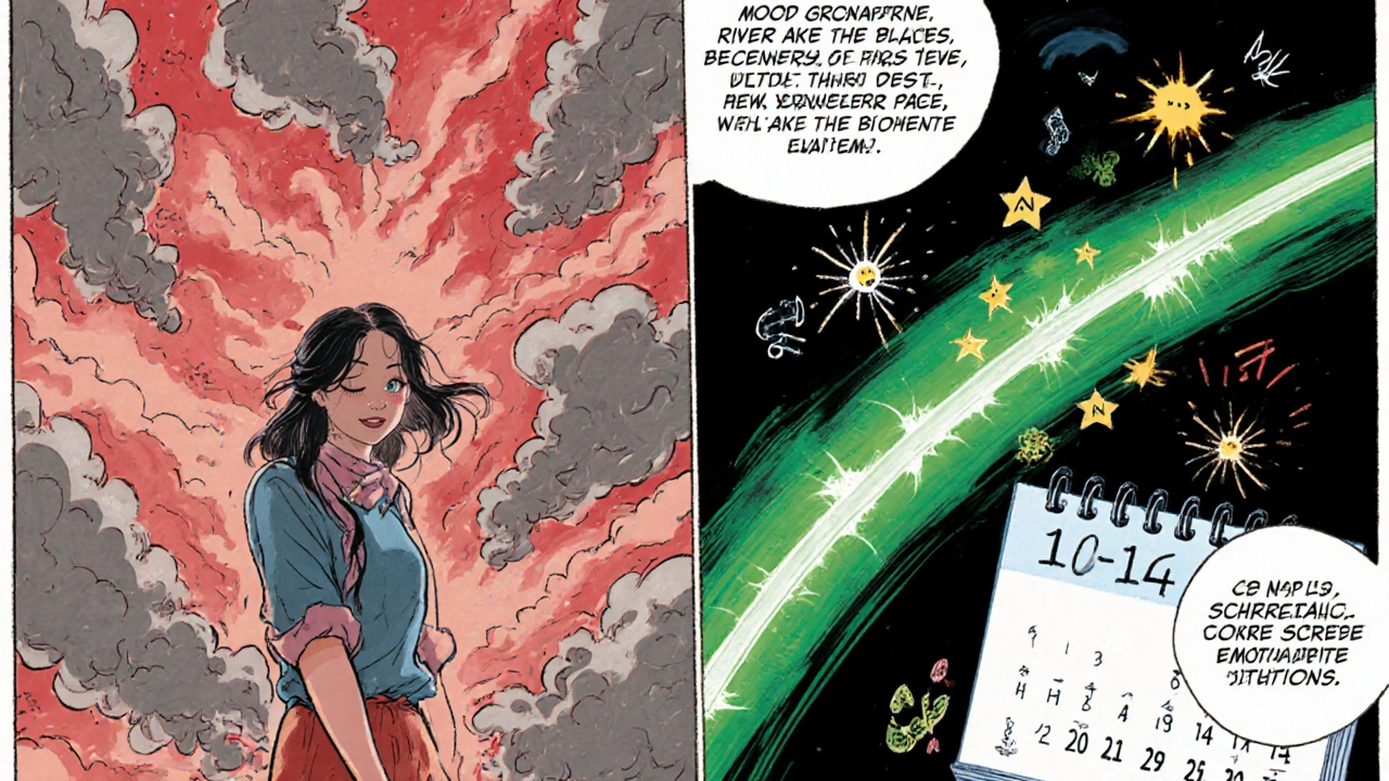 Split scene showing chaotic hormones transforming into a steady calming flow inside the body.