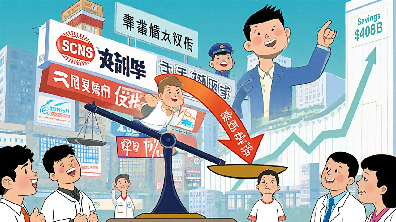 Multiple generic drug companies racing to lower prices, with a falling price scale and happy patients.