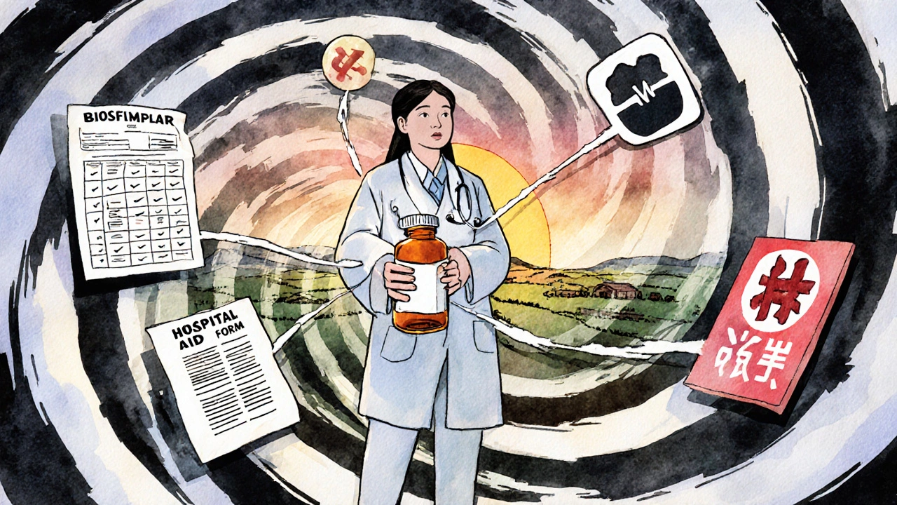 Provider resisting corporate pressure to choose a hospital pharmacy, holding onto patient-centered care.