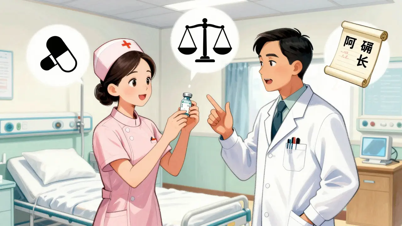 Nurse and doctor verifying medication orders together using verbal confirmation methods.