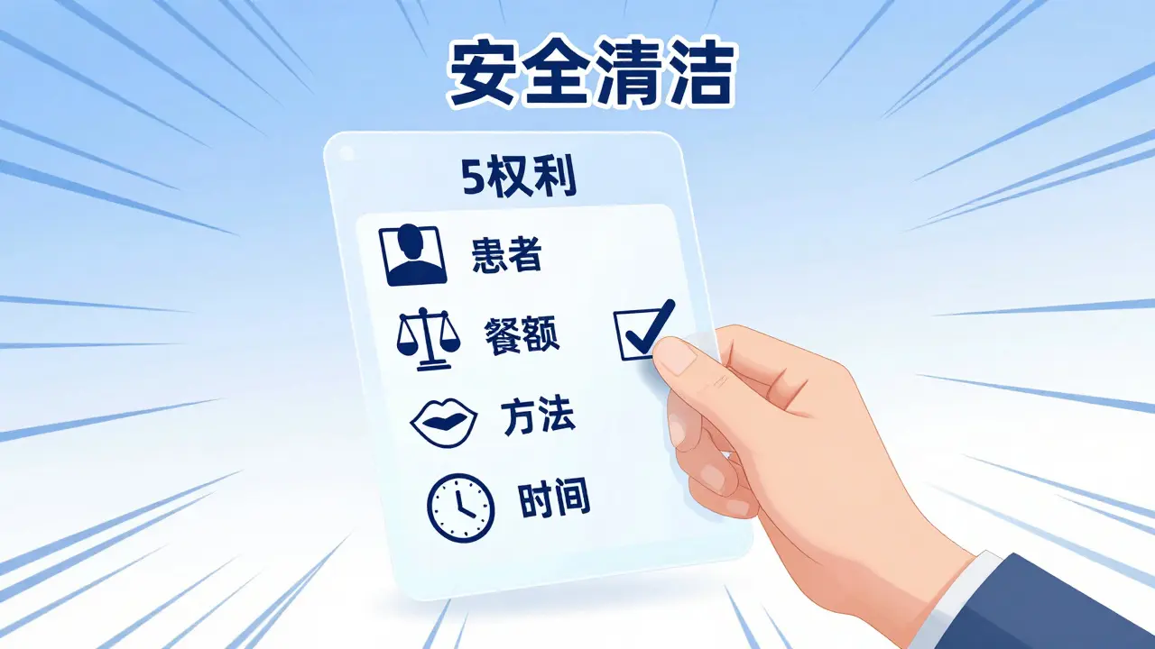 Conceptual checklist showing the 5 Rights of medication safety