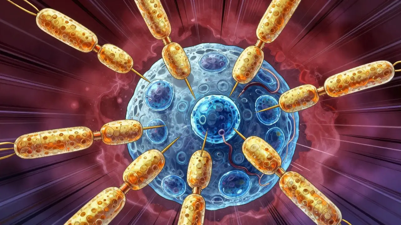 Manhua illustration of antibodies attacking healthy cells in a joint